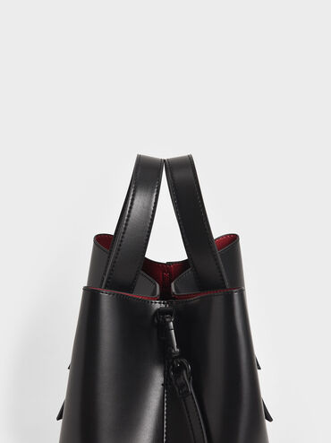 Double Handle Hobo Bag, Black, hi-res