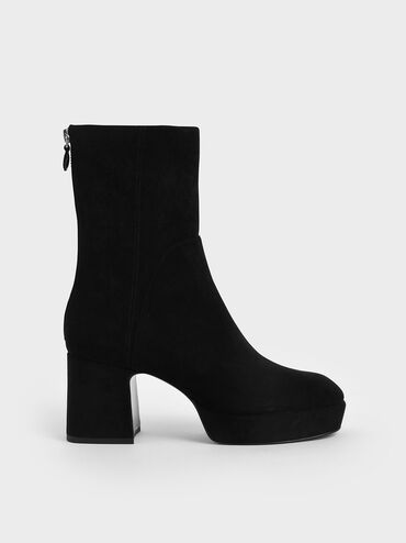 Textured Platform Ankle Boots, Black, hi-res
