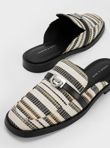 Metallic Accent Striped Loafer Mules, Multi, hi-res