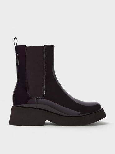Giselle Patent Chelsea Boots, Maroon, hi-res