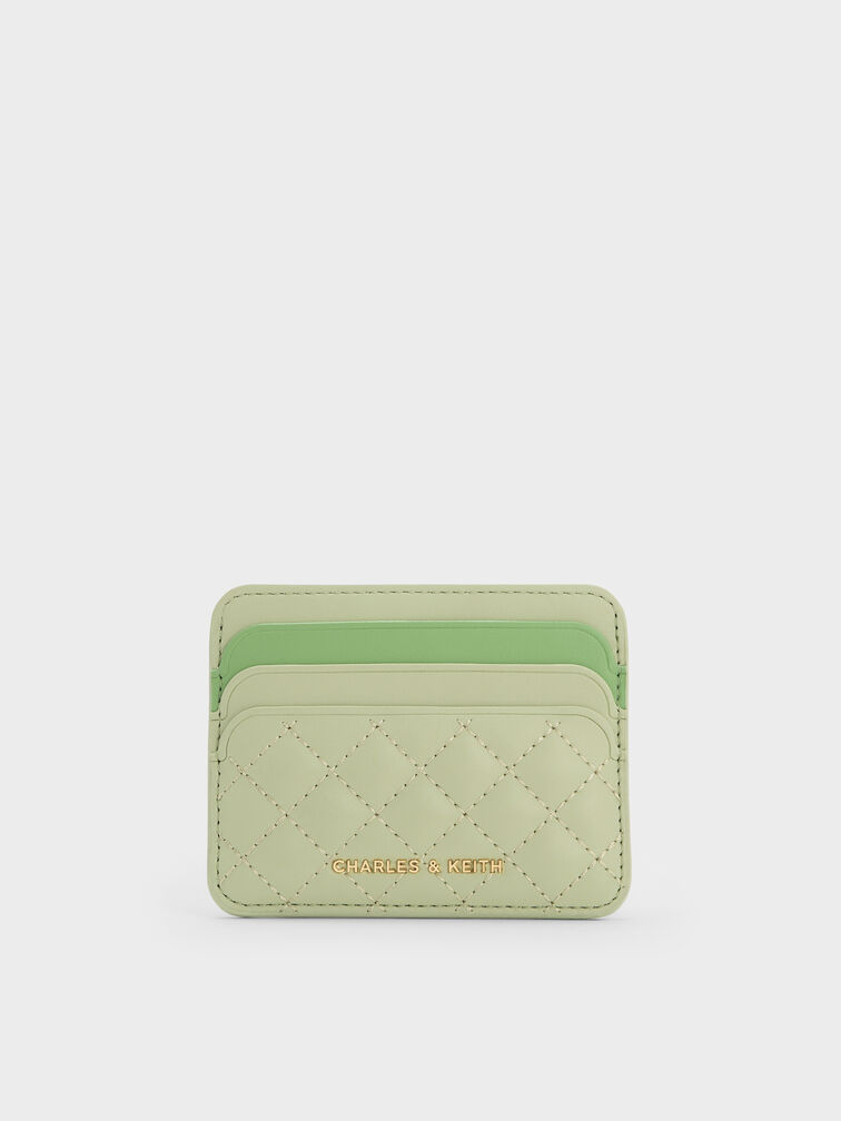 Cleo Two-Tone Quilted Card Holder, Matcha Green, hi-res
