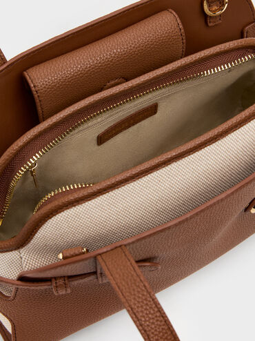 Aubrielle Belted Shoulder Bag, Chocolate, hi-res