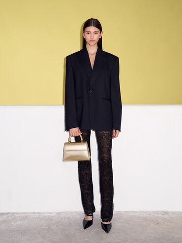 Trapeze Crystal-Embellished Top Handle Bag, Gold, hi-res