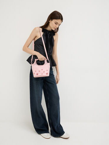 Mesh Sequin-Flower Tote Bag, Blossom Pink, hi-res
