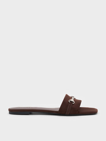 Leslie Faux Suede Slide Sandals, Dark Brown, hi-res