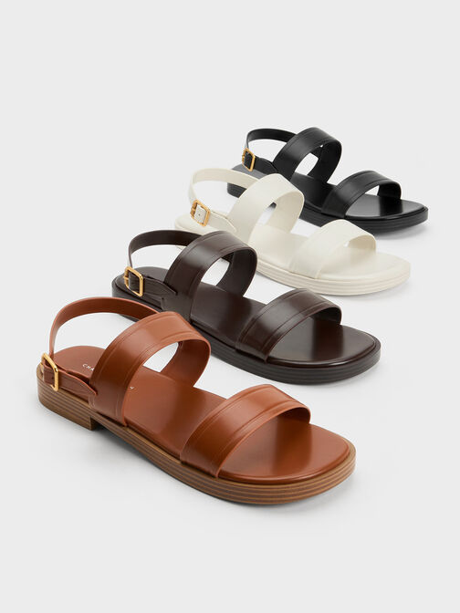 Buckled Double Strap Sandals, Cognac, hi-res