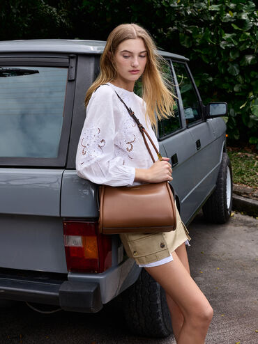 Lyla Tubular Slouchy Shoulder Bag, Chocolate, hi-res