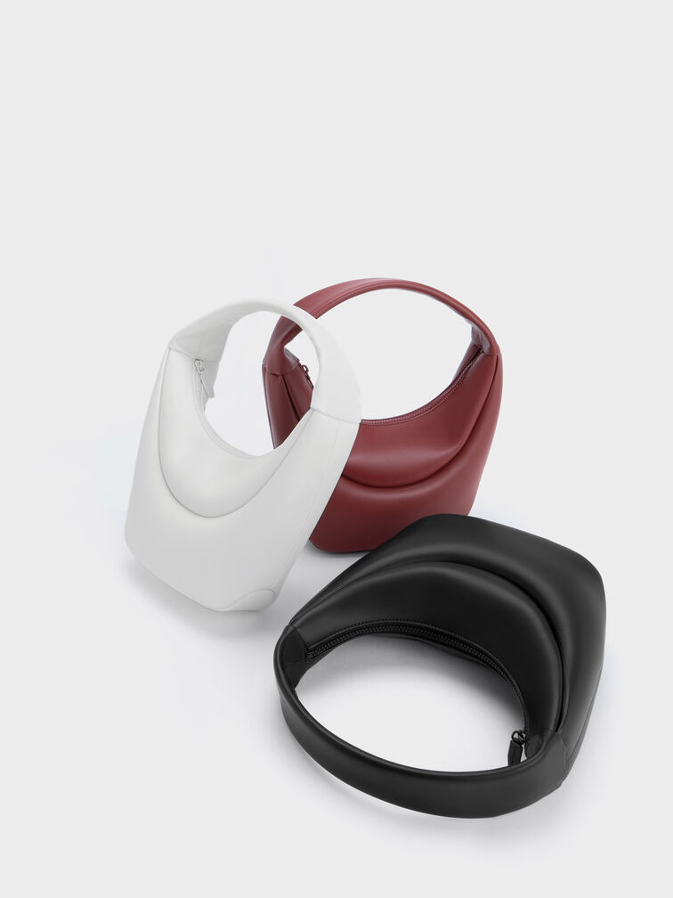 Elongated Curved Hobo Bag, White, hi-res