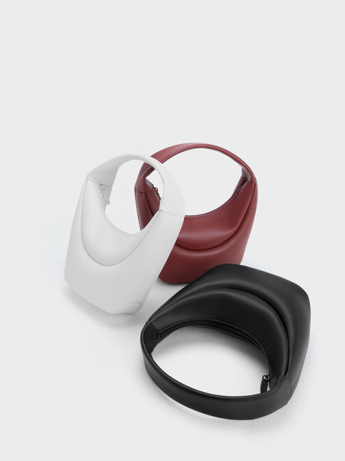 Elongated Curved Hobo Bag, White, hi-res