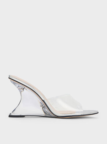 Metallic Sculptural Heel Wedges, Silver, hi-res