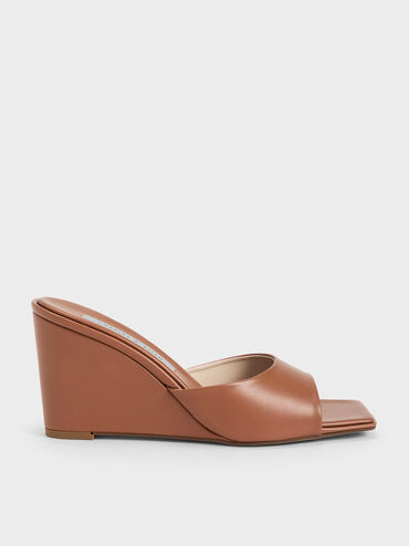 Square-Toe Wedges, Brown, hi-res