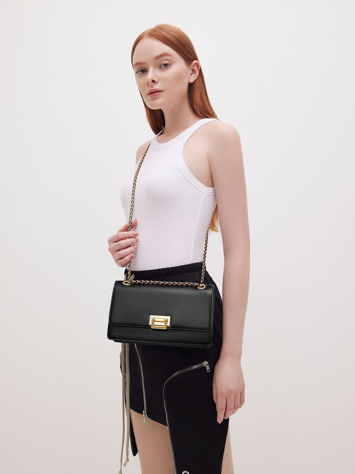 Charles and keith shoulder bag black sales