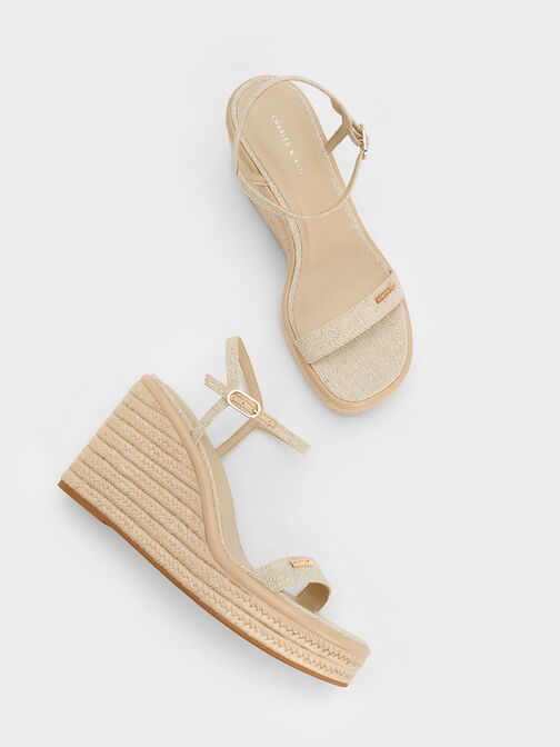 Linen Espadrille Wedges, Beige, hi-res