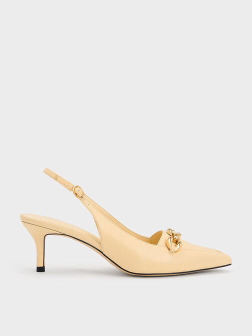 Avani Chunky Chain-Embellished Slingback Pumps, Yellow, hi-res