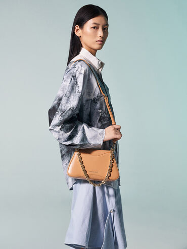 Sybill Trapeze Chain-Handle Bag, Toffee, hi-res