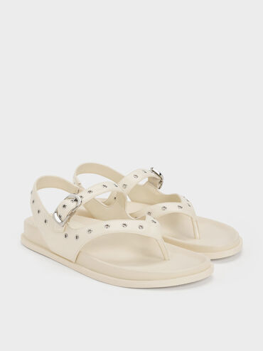 Grommet Thong Slingback Sandals, Chalk, hi-res