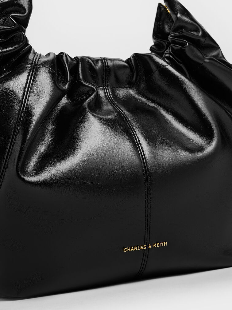 Ciara Ruched Hobo Bag, Black, hi-res
