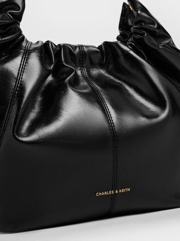 Ciara Ruched Hobo Bag, Black, hi-res