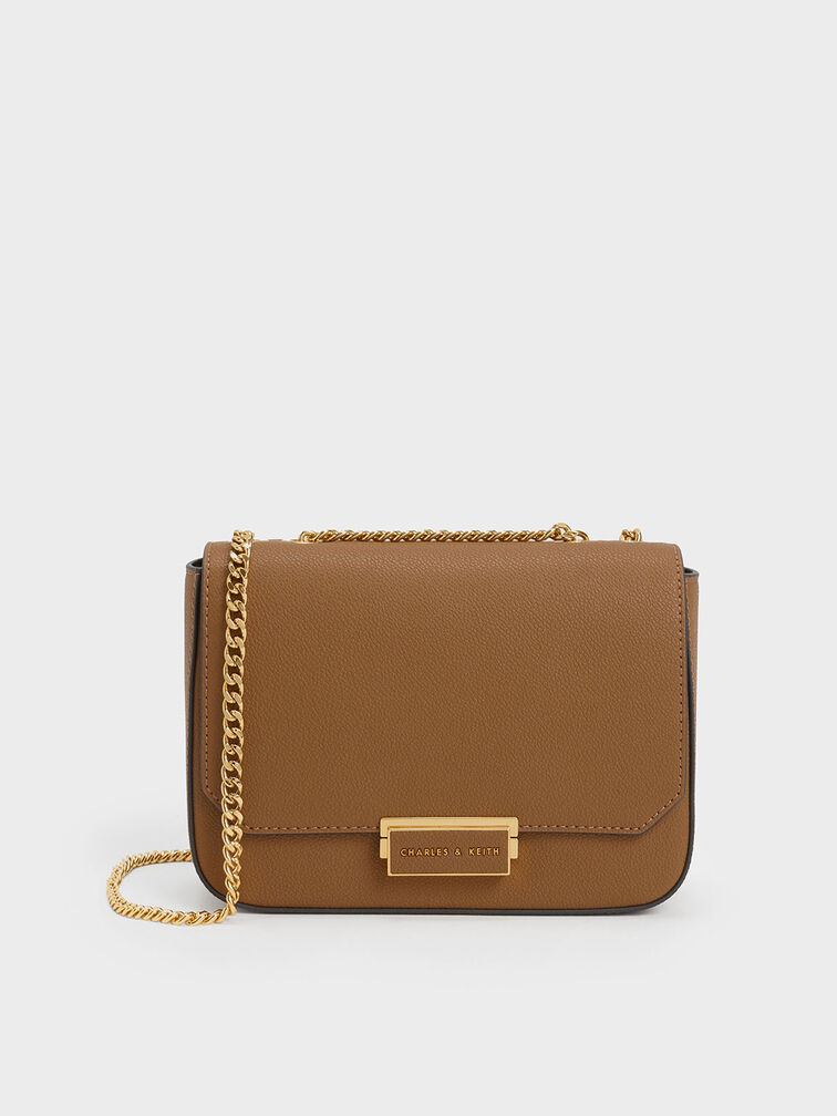 Push-Lock Chain Handle Bag, Chocolate, hi-res