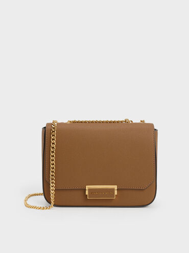 Push-Lock Chain Handle Bag, Chocolate, hi-res