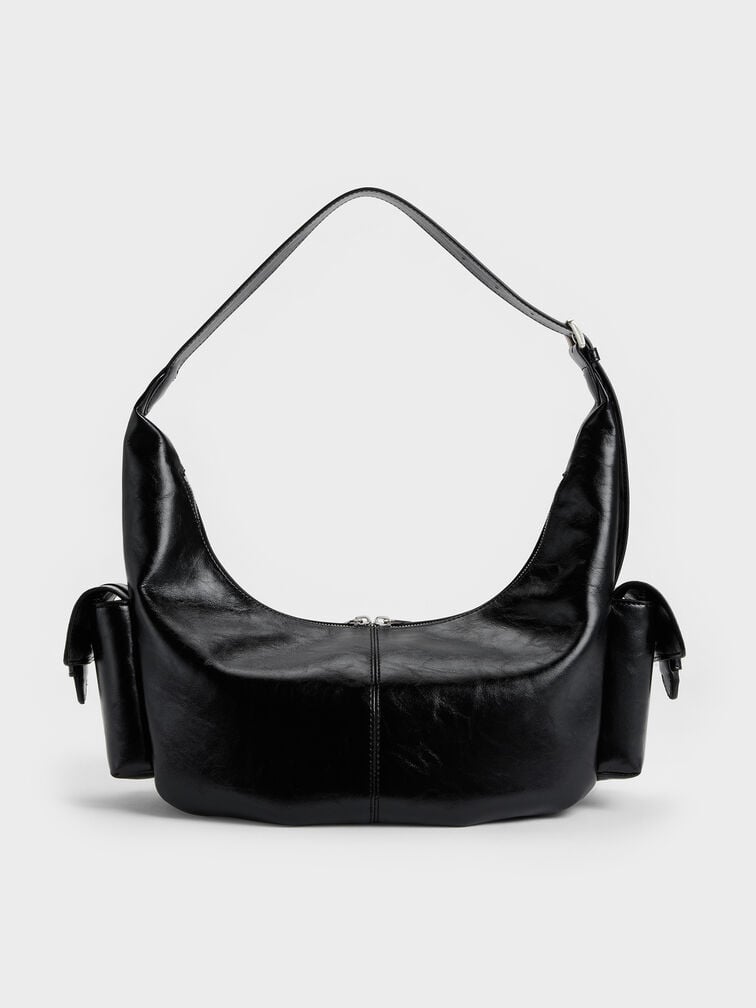 Large Bessie Side-Pocket Hobo Bag, Noir, hi-res