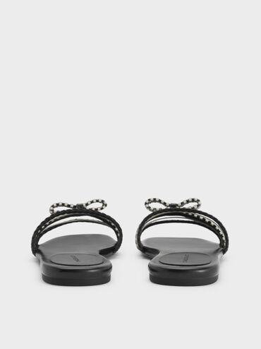Kaleen Woven-Bow Slide Sandals, Black, hi-res