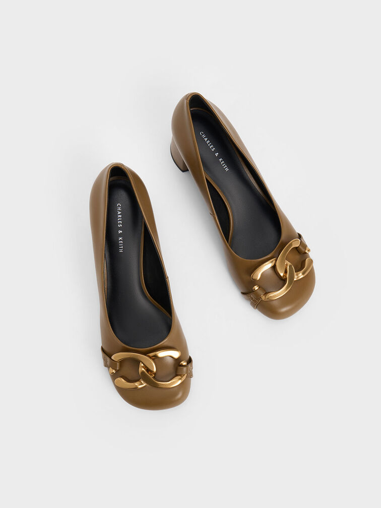 Chunky Metallic Accent Pumps, Olive, hi-res