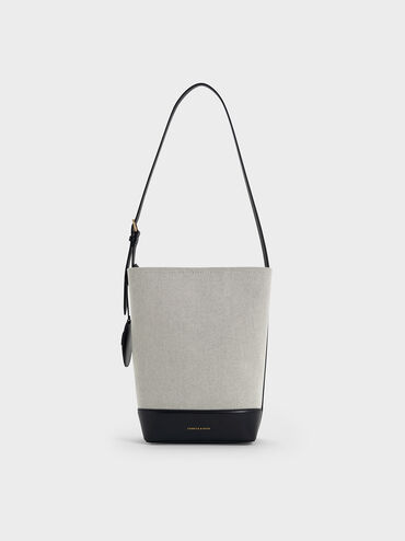 Enola Canvas Elongated Bucket Bag, Black, hi-res