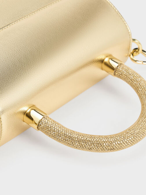 Trapeze Crystal-Embellished Top Handle Bag, Gold, hi-res