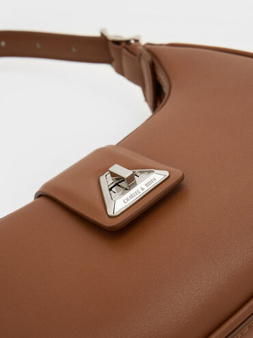 Trice Metallic-Accent Belted Shoulder Bag, Cognac, hi-res