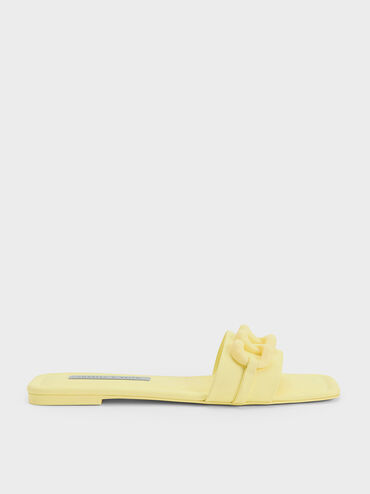Chunky Chain-Link Slide Sandals, Yellow, hi-res