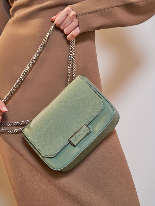 Chain Strap Shoulder Bag, Sage Green, hi-res