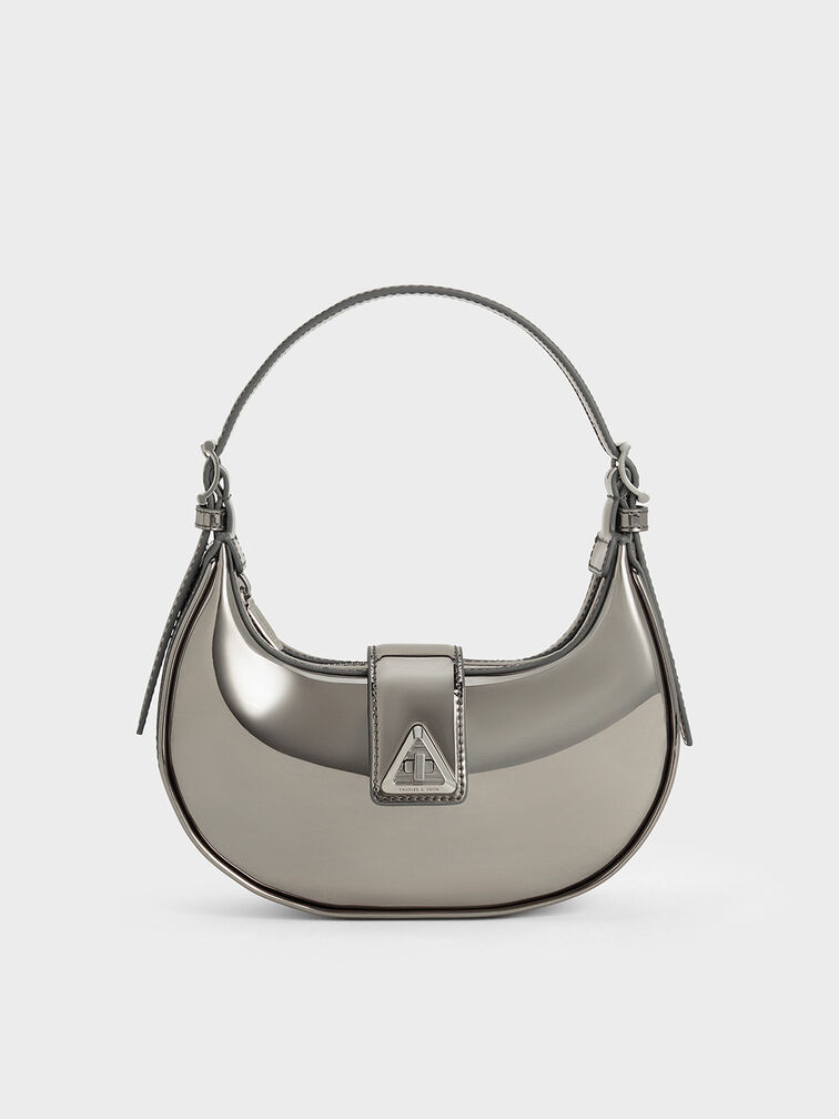 Trice Metallic-Accent Belted Shoulder Bag, Pewter, hi-res