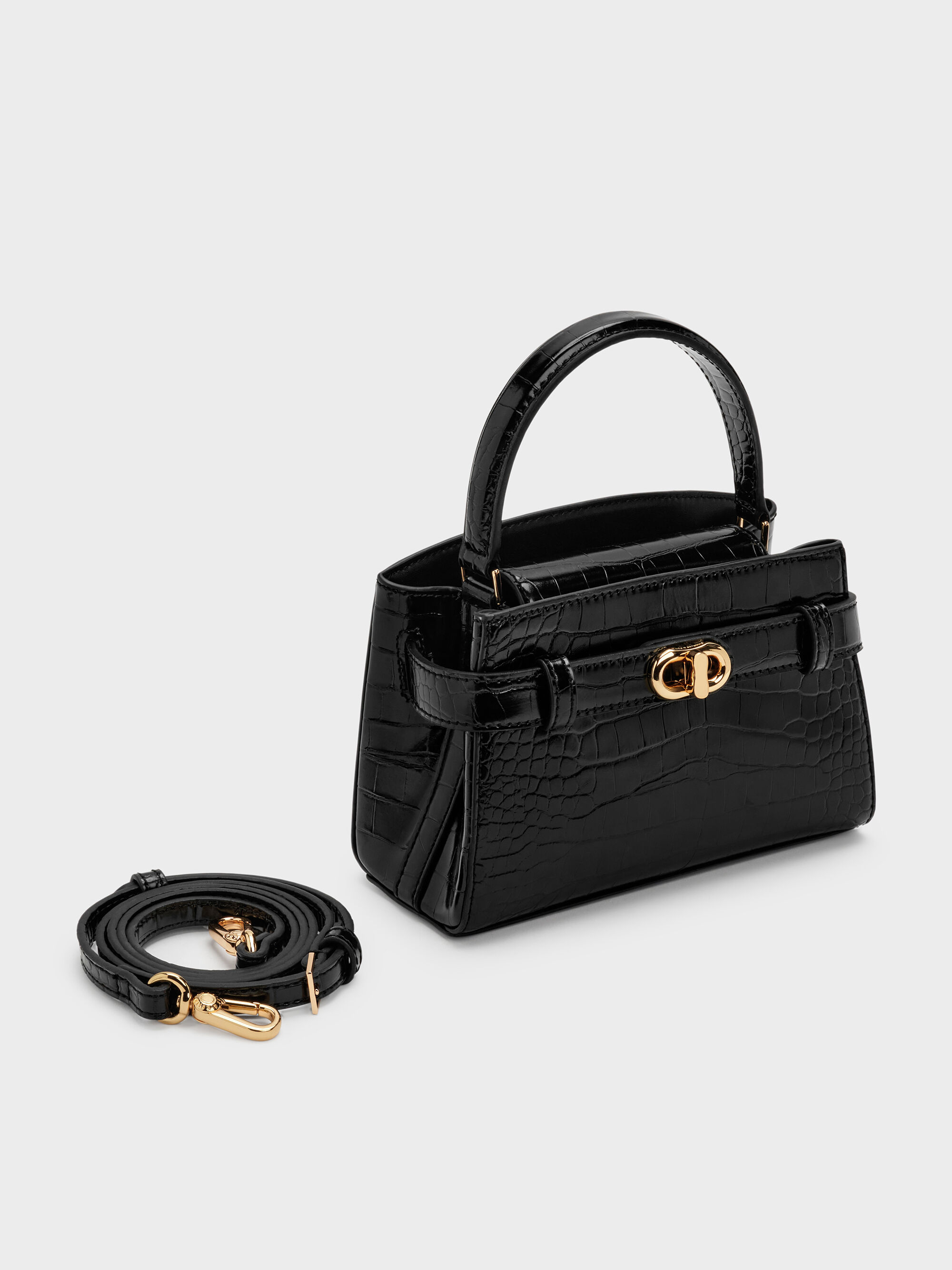 Black Aubrielle Croc-Effect Top Handle Bag - Black - CHARLES