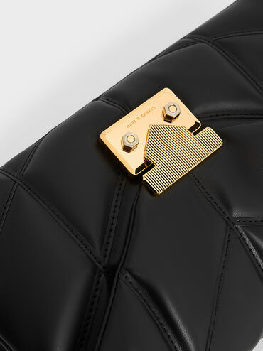 Eudora Chevron Trapeze Bag, Black, hi-res