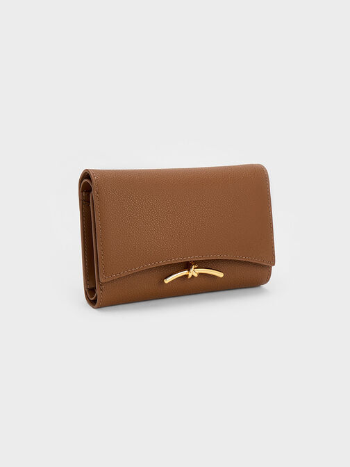 Huxley Metallic Accent Front Flap Wallet, Chocolate, hi-res