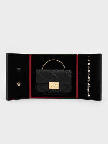 Quilted Boxy Top Handle Bag, Black, hi-res