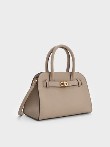 Aubrielle Belted Tote Bag, Taupe, hi-res