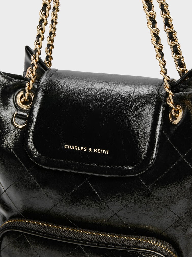 Apfra Quilted Front-Flap Bucket Bag, Black, hi-res