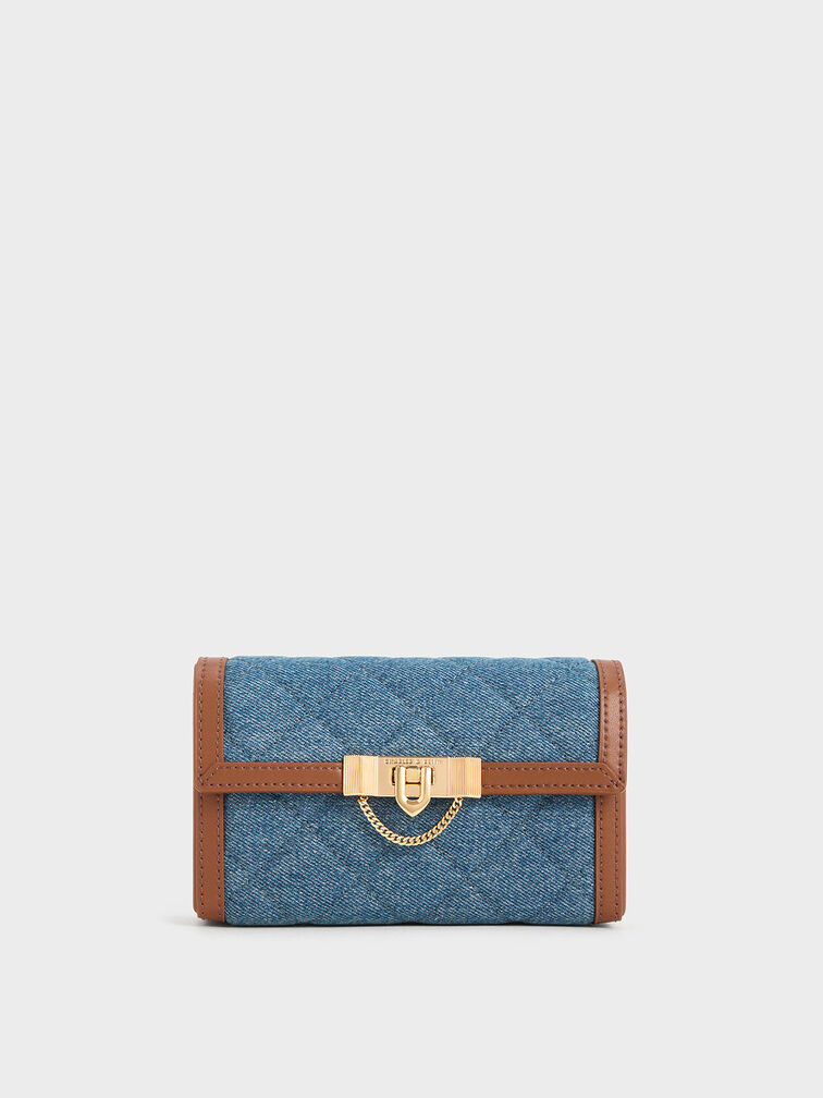 Tallulah Denim Metallic Push-Lock Clutch, Denim Blue, hi-res