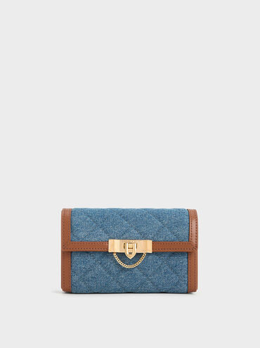 Tallulah Denim Metallic Push-Lock Clutch, Denim Blue, hi-res