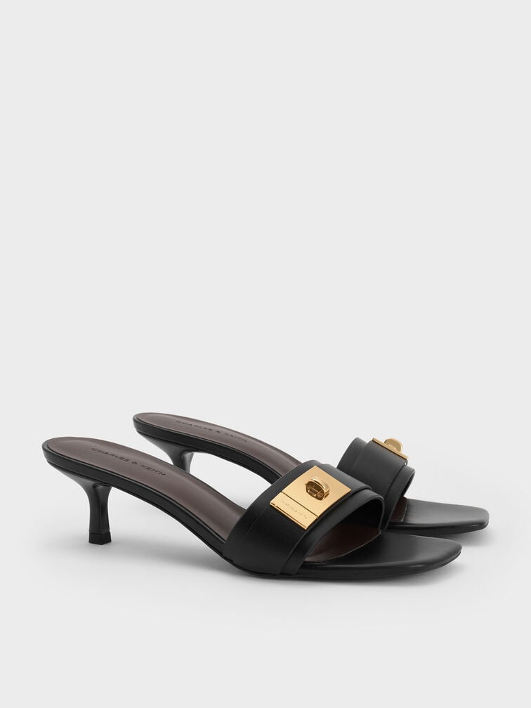 Aelin Kitten-Heel Mules, Black, hi-res