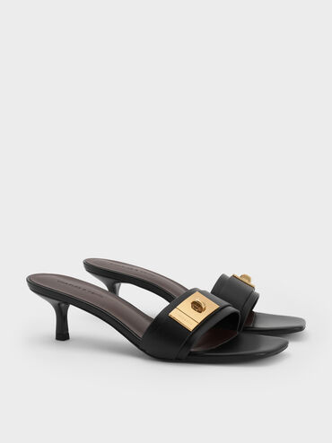 Aelin Kitten-Heel Mules, Black, hi-res