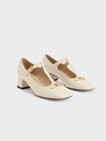 Gabine Leather T-Bar Mary Jane Pumps, Chalk, hi-res