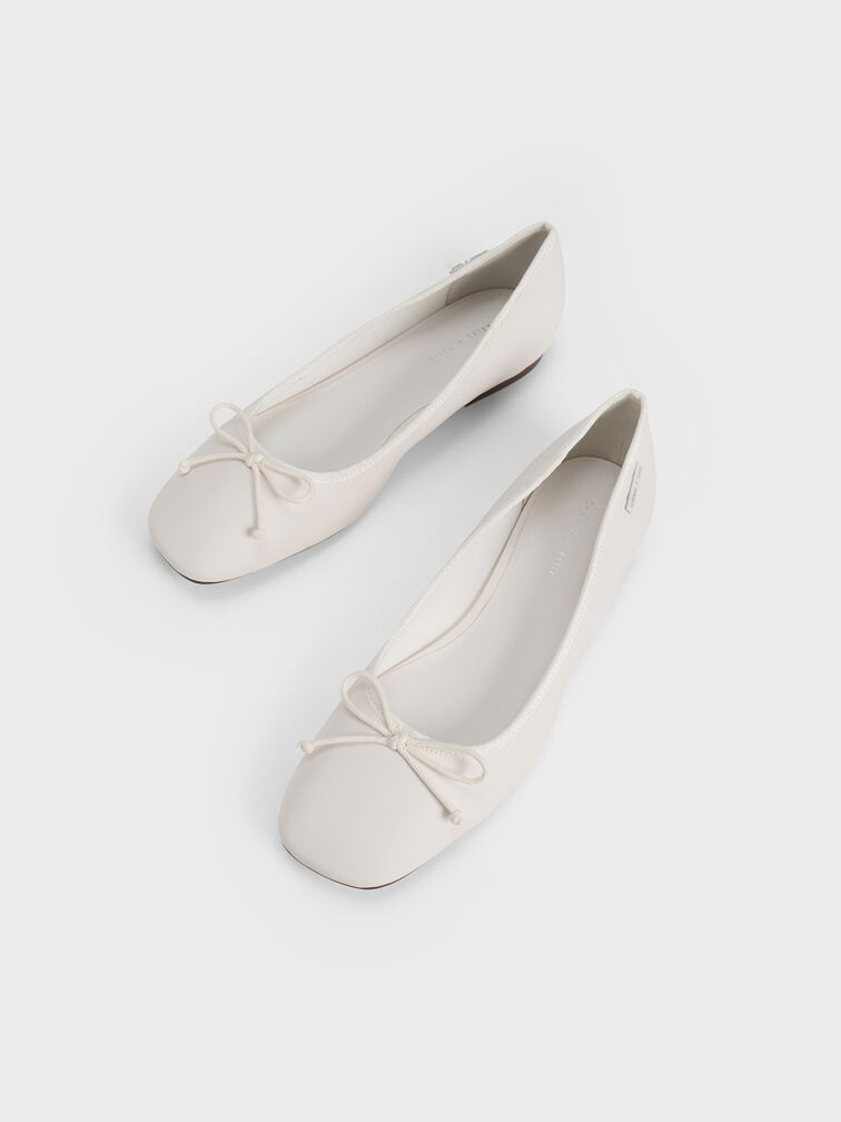 Rhea Bow Ballerinas, White, hi-res
