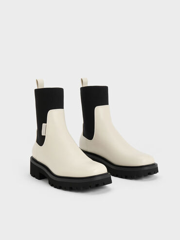 Remy Two-Tone Ridge-Sole Chelsea Boots, Chalk, hi-res