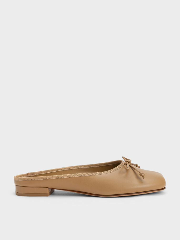 Bow Slip-On Flats, Camel, hi-res