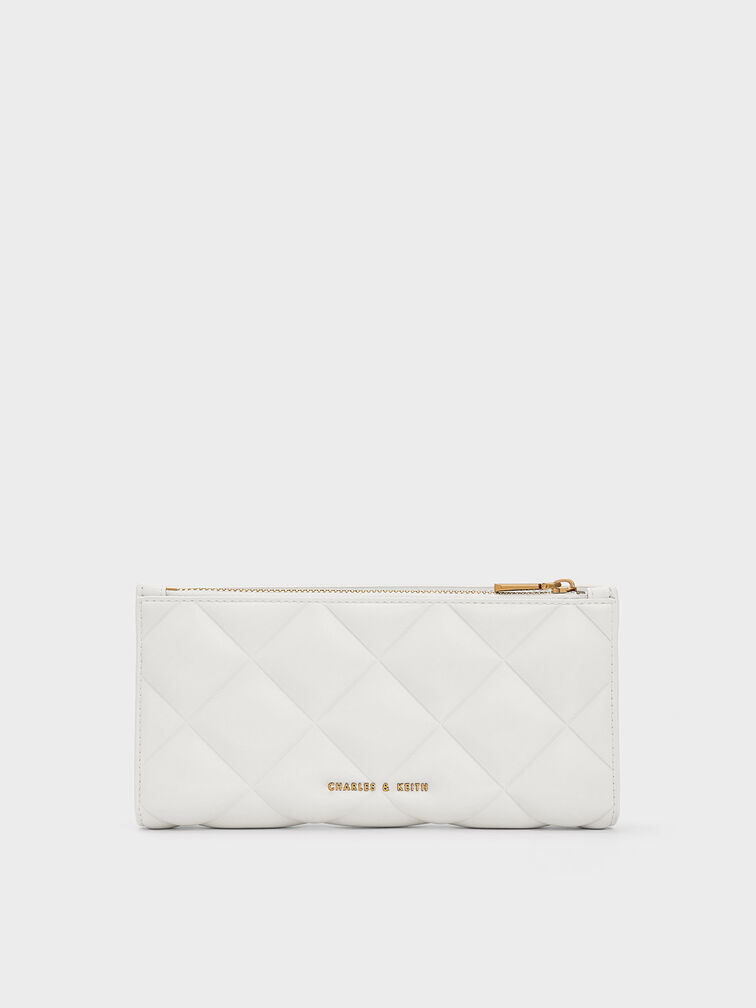 Danika Quilted Long Wallet, White, hi-res