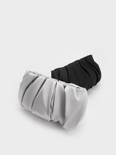 Satin Ruched Bead-Handle Bag, Noir, hi-res