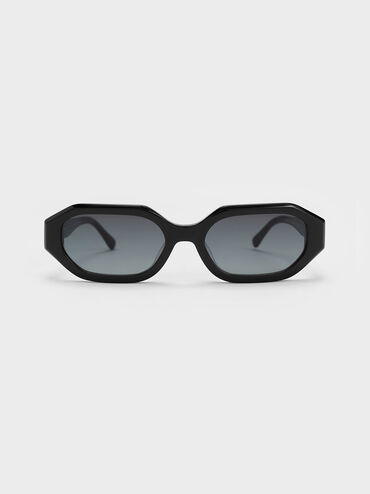Gabine Recycled Acetate Oval Sunglasses, Black, hi-res